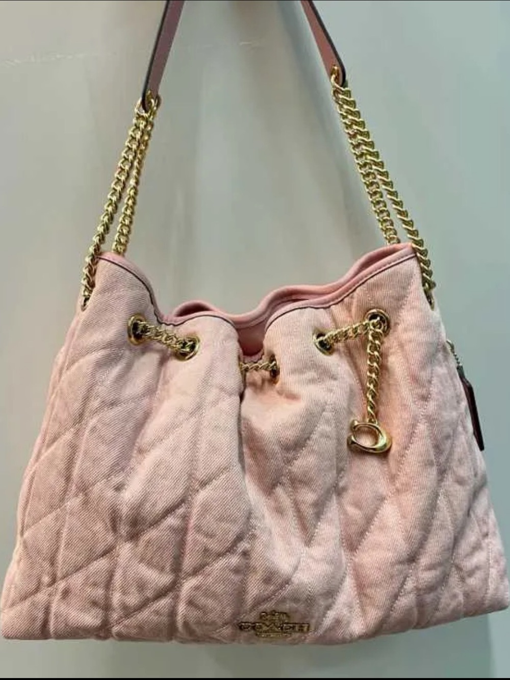 Coach Evelyn Pink Quilted Shoulder Bag with Gold Chain